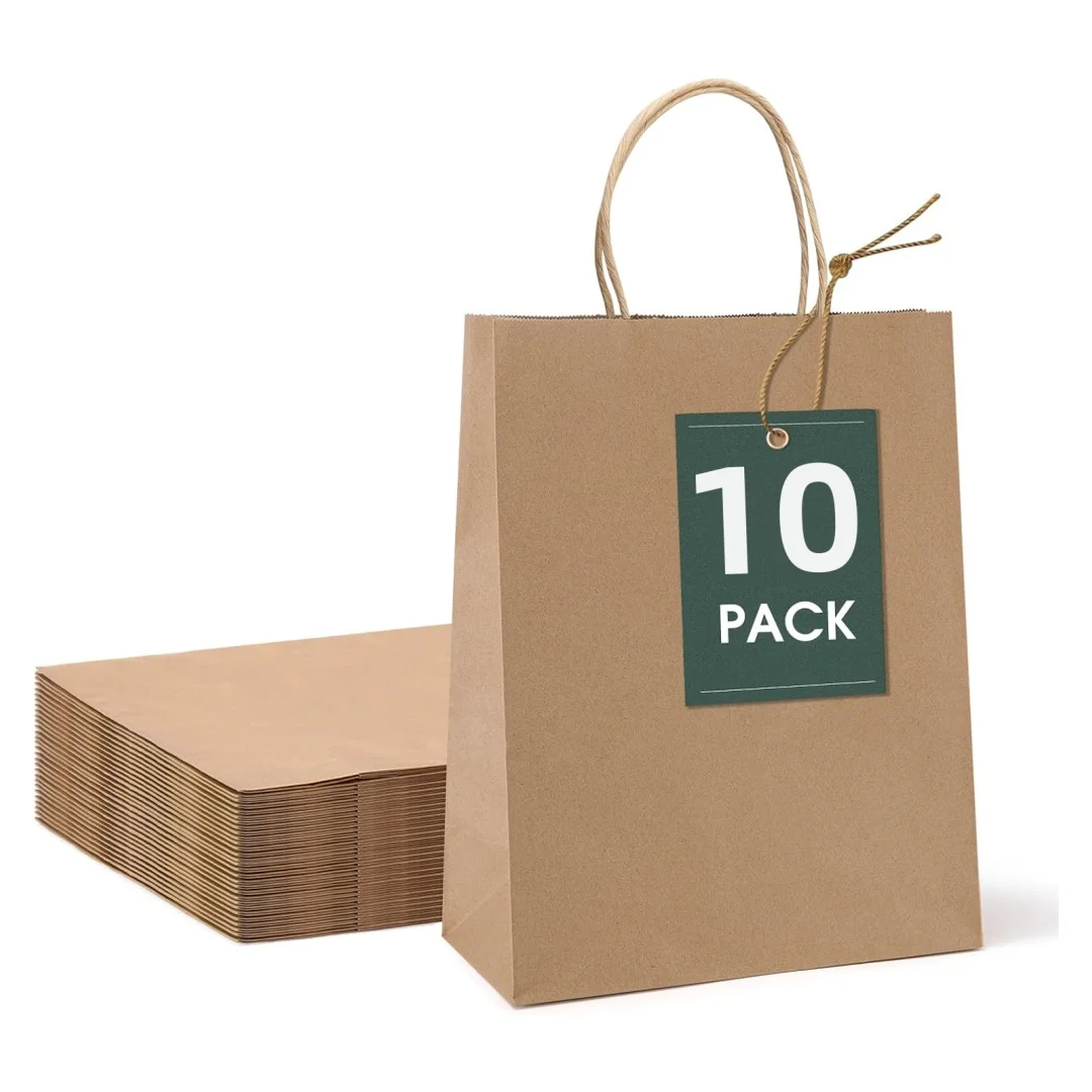 Kraft Paper Bag, 20 Pieces, Large Kraft Paper Grocery Bag, Used for Food Shopping, Recycling, Garbage, and Bulk Packaging