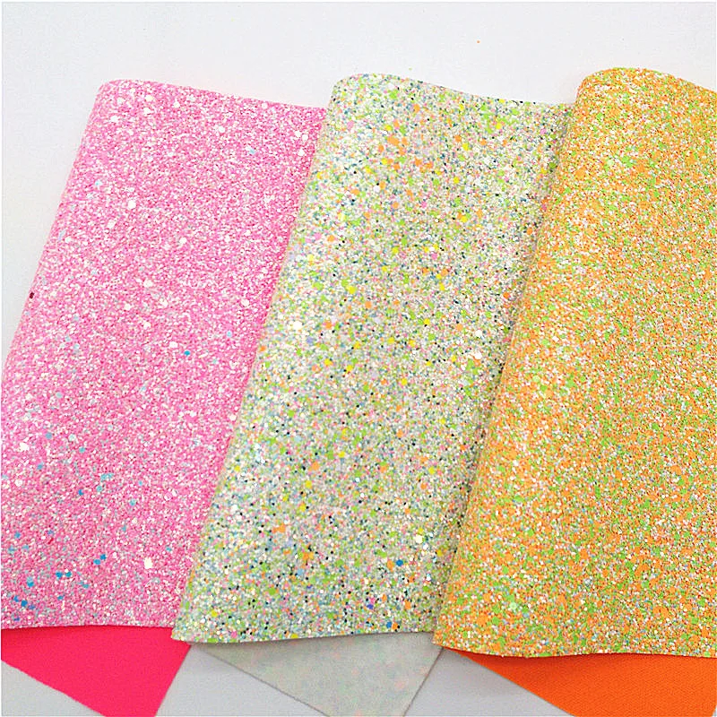 Spring Chunky Glitter Leather Glitter Faux Fabric Synthetic Leather Vinyl Leather Sheets For Bows DIY 21x29CM Q786