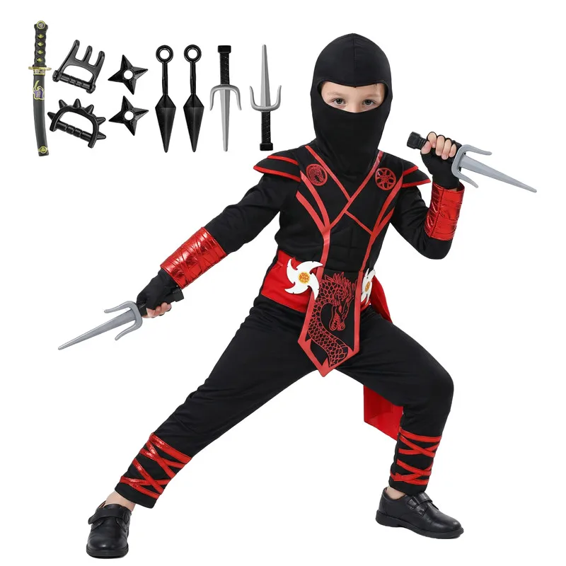 Disfraz de Ninja de Anime japonés para niños, disfraz de samurái enmascarado de dragón rojo con juguete de Ninja, regalo, disfraces de Festival para niños y niñas
