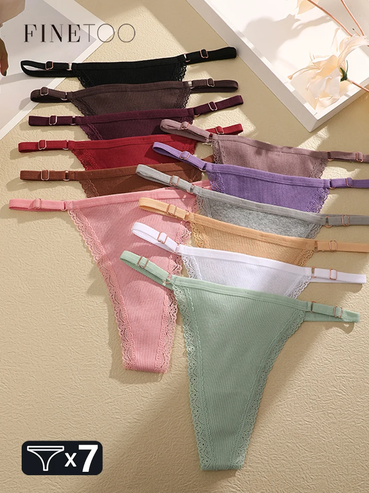

FINETOO 7Pcs хлопок полосатые трусики женские кружева стринги сексуальные регулируемый пояс G-стринги нижнее белье дышащий бикини нижнее белье S-XL