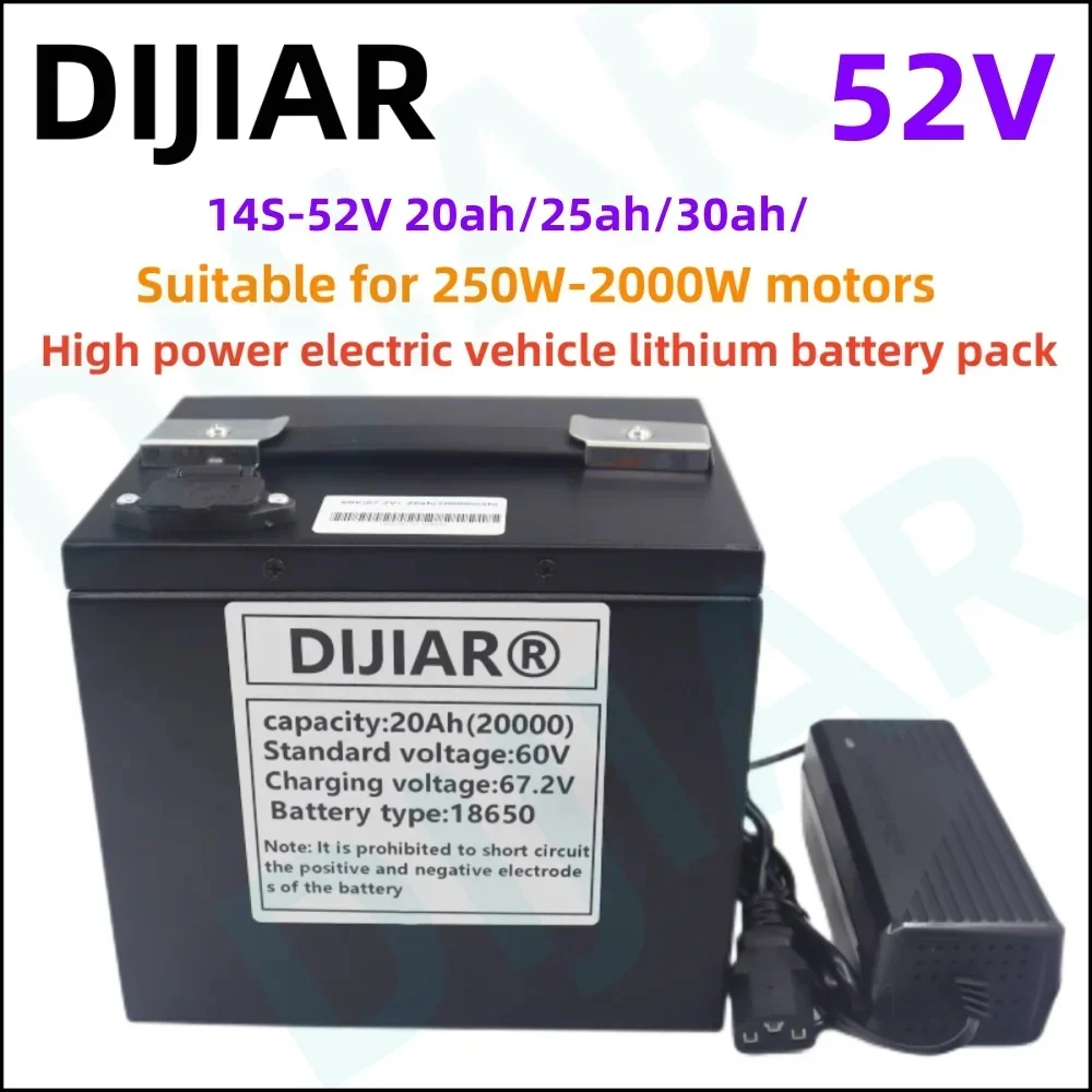 2024 all-new 52V20Ah25Ah30AH18650 lithium battery pack 250-2000W powerful, long-lasting battery capacity, complimentary charger