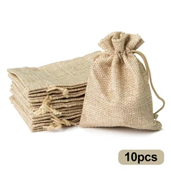 10PCS 13X18/10X15/9X12/7X9CM Drawstring Burlap Bag Jute Gift DIY Wedding Favor Gift Bag For Packaging Candy Chocolate Jewery