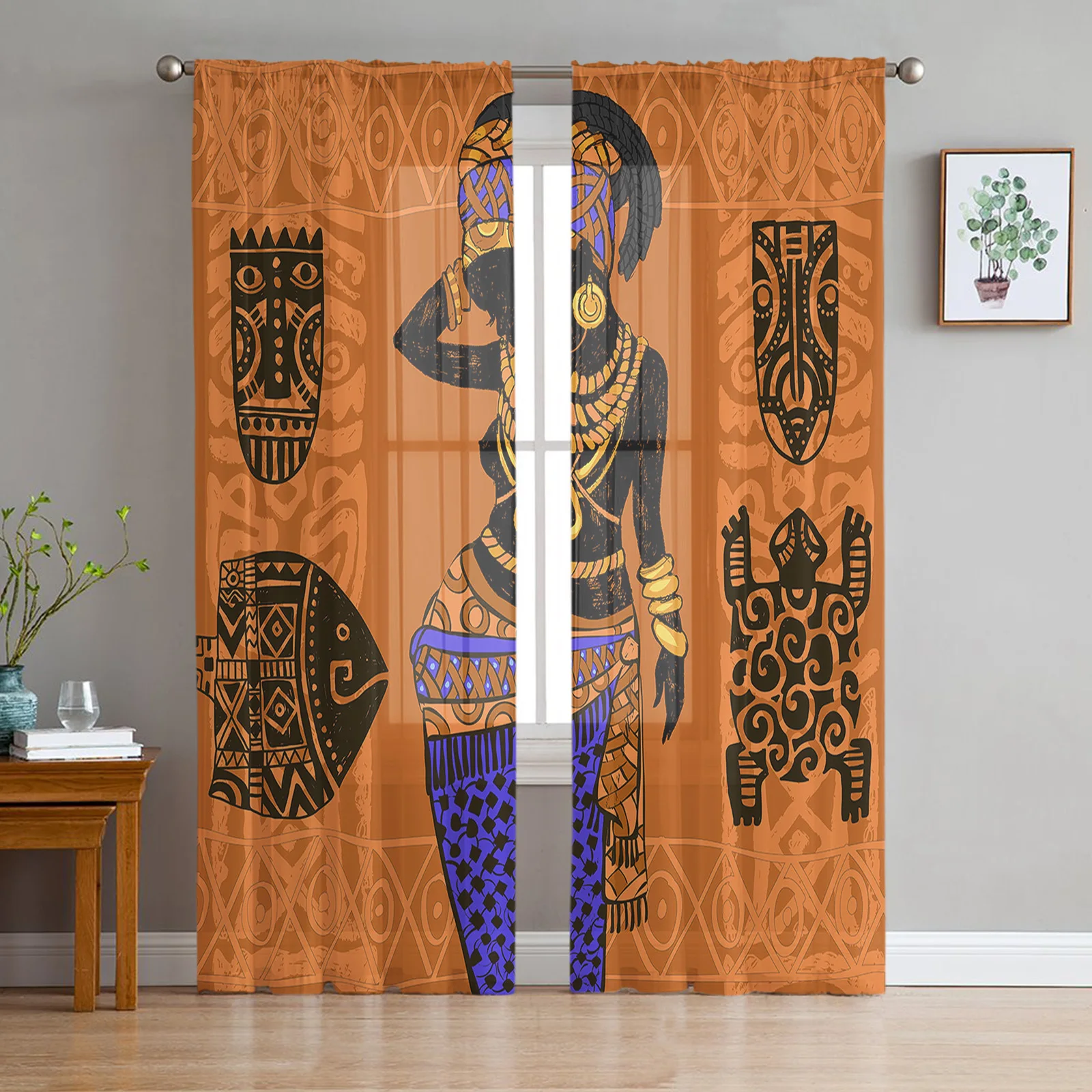 

Ethnic Symbols Indian Woman Sheer Curtain for Bedroom Tulle Voile Curtain for Kitchen Living Room Decor Window Treatment