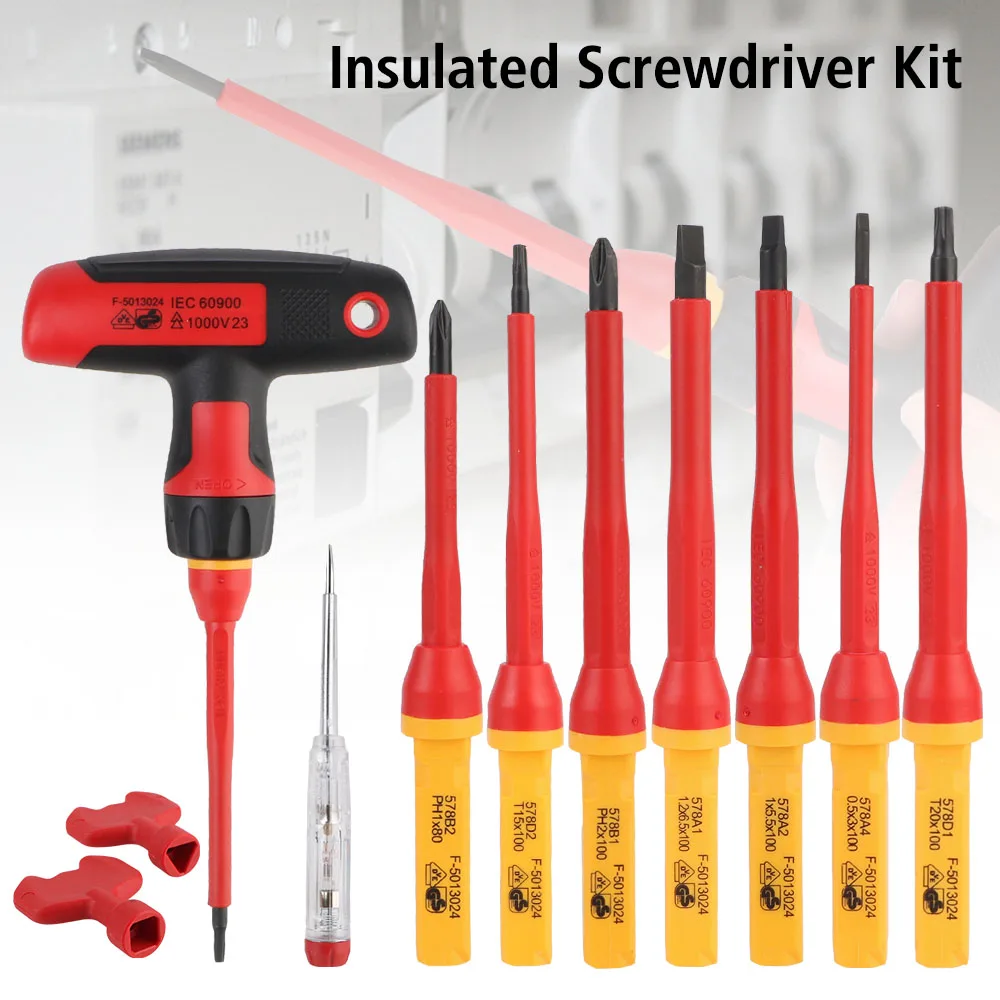 

CR-V Magnetic Tip 1000V Electronic Insulated T-shaped Screwdriver kits with Phillips Slotted Torx Bits
