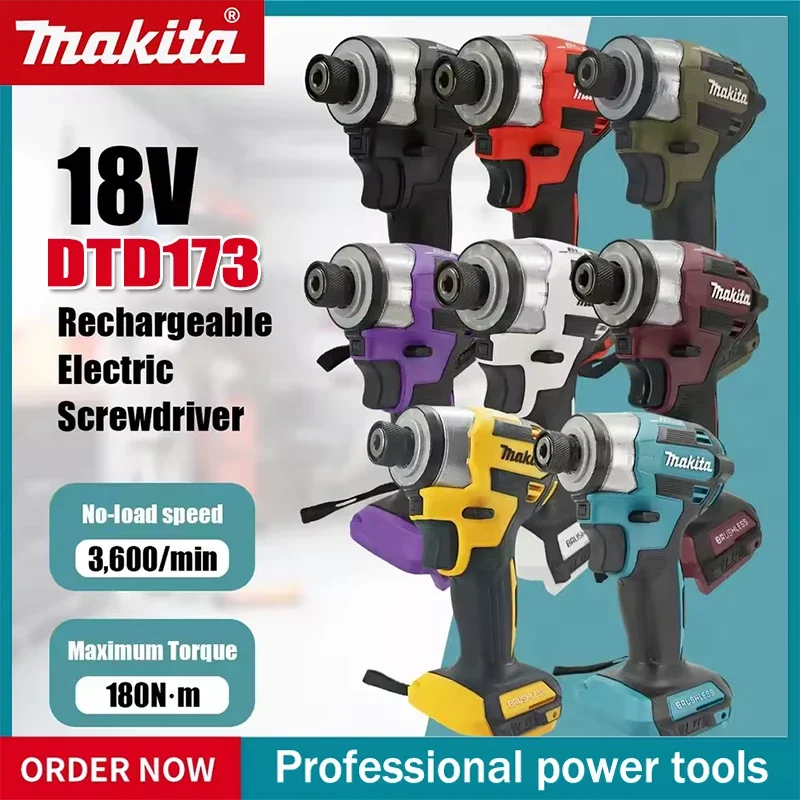 

Аккумуляторный ударный гайковерт Makita DTD173, 1800 об/мин, 180 Нм, бесщеточный двигатель, электрическая дрель, режимы работы: по дереву/болтам/T-образный, для аккумуляторов Makita