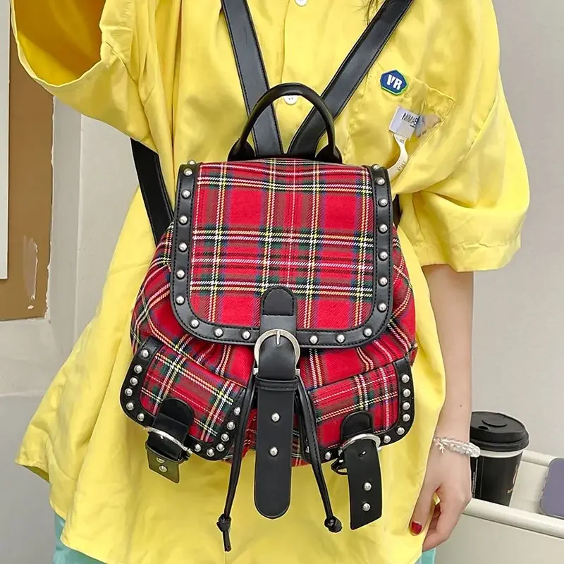 Y2k Vintage Plaid Fashion Backpacks Women Harajuku 2024 Trend Aesthetic Preppy University Back Pack Girl Large Capacity Bag