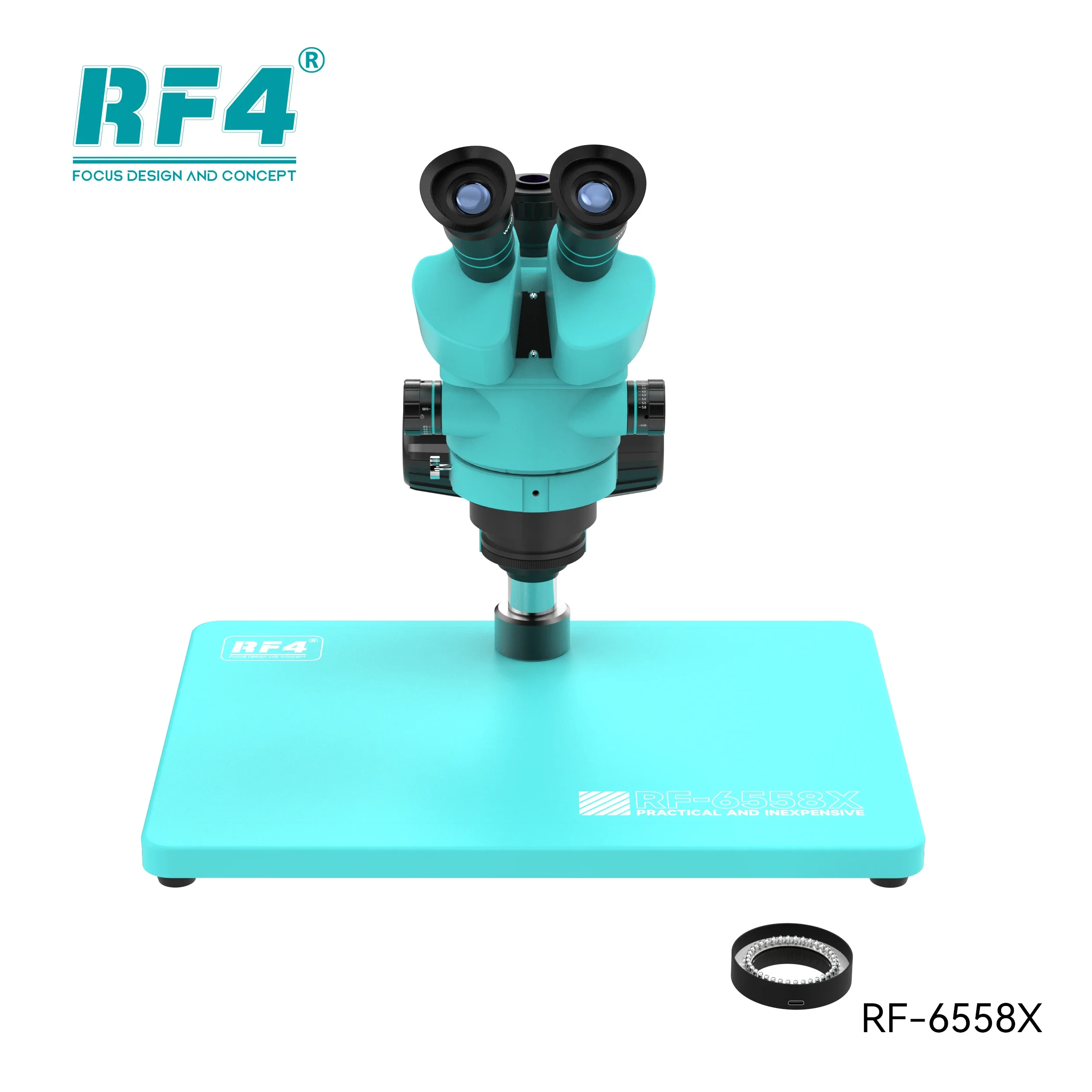 RF4 RF-6558X Triocular Stereo Microscope 6.5-58x Super-large Synchronous Imaging 4K HDMI Camera for Live Broadcast PCB Soldering