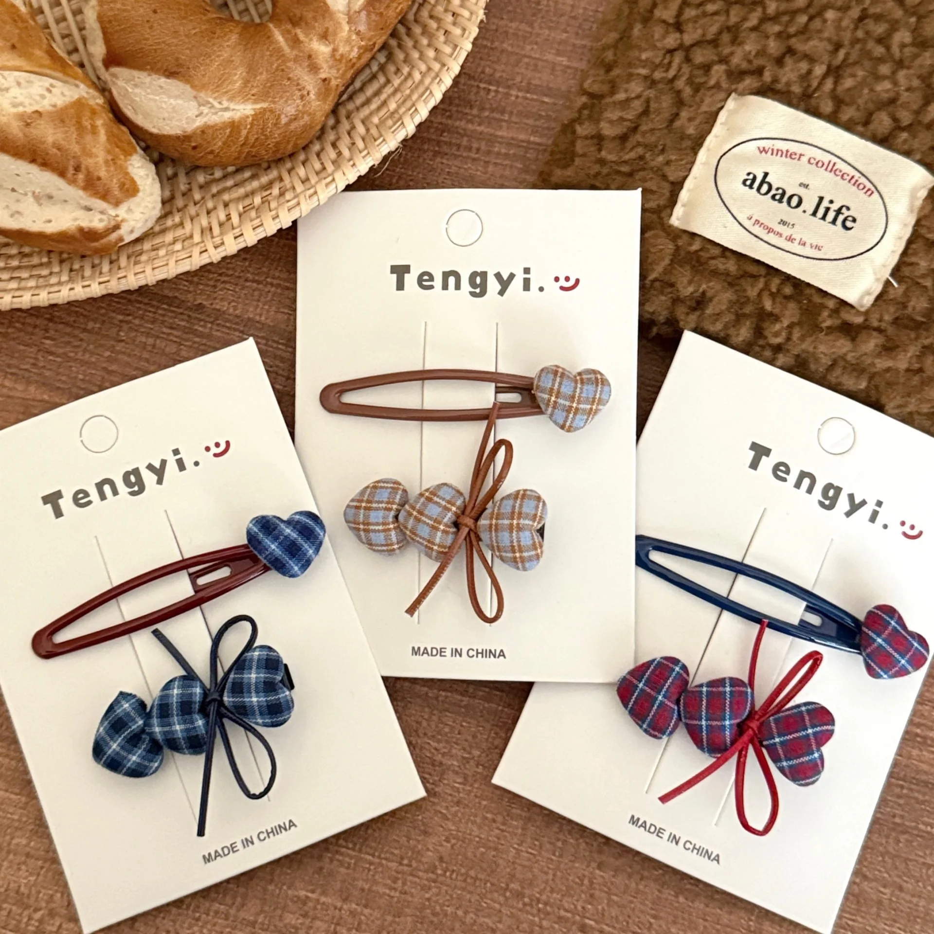 1Pcs Vintage Plaid Herz Haar Zubehör Set Nette Bogen Dekor Frauen Mädchen Täglich Casual Party Haar Dekoration Mode Haar clips – Detail 10