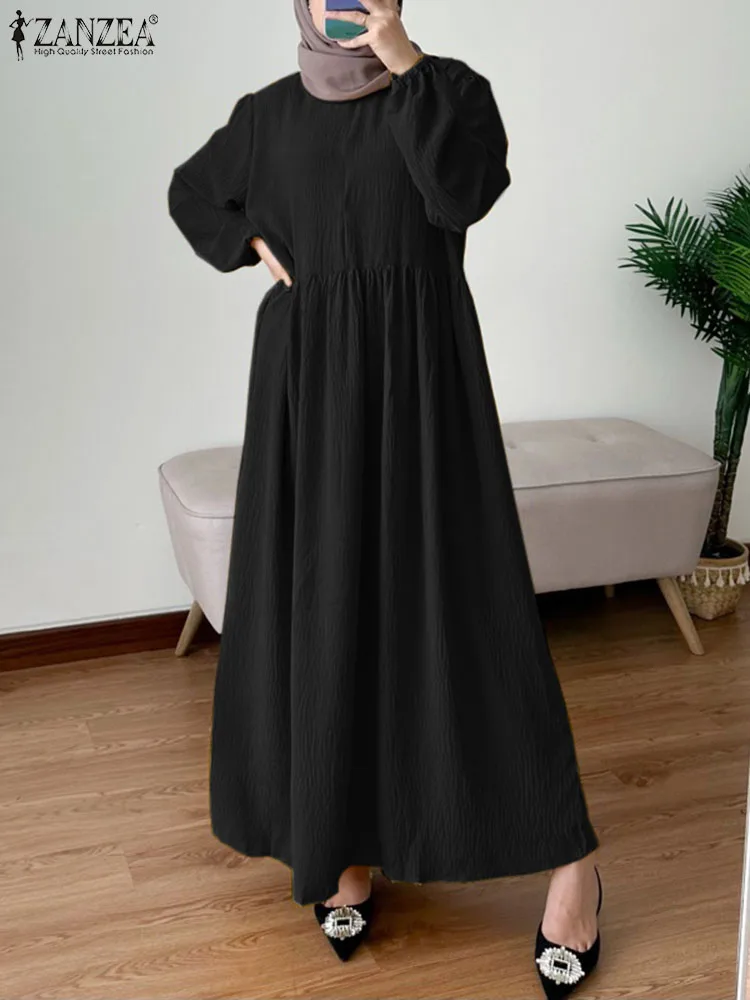 

ZANZEA Autumn Elegant Muslim Dress Women Fashion Long Robe Dubai Turkey Abaya Islamic Clothing Full Sleeve Maxi Sundress Vestido