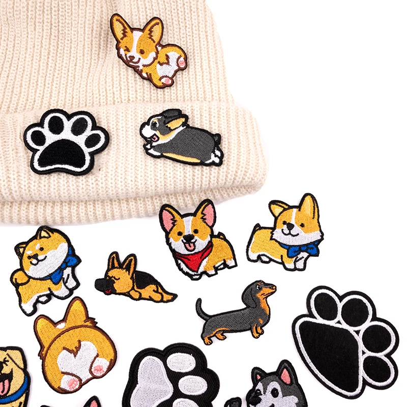 Pet Puppy Embroidery Patches Iron on Corgi Husky For Clothing Stickers DIY Sewing Cute Dog Paw Badges for Kid\'s Clothes Applique