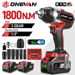 ONEVAN 1800N.M Tork Fırçasız Elektrikli Darbeli Anahtar 1/2 Inç Lityum İyon Pil Akülü Güç Aracı Makita 18 V Pil