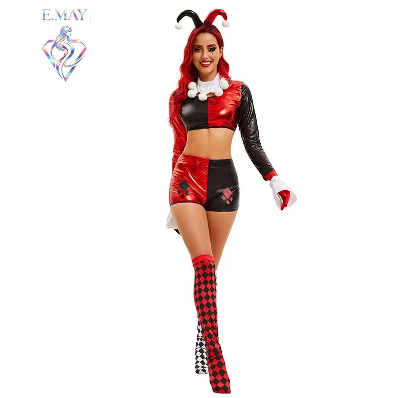 

Sexy Tight Clown Costume Halloween Role-playing Red Black Masquerade Outfit Performance Suit Female Sexy Stage Costume