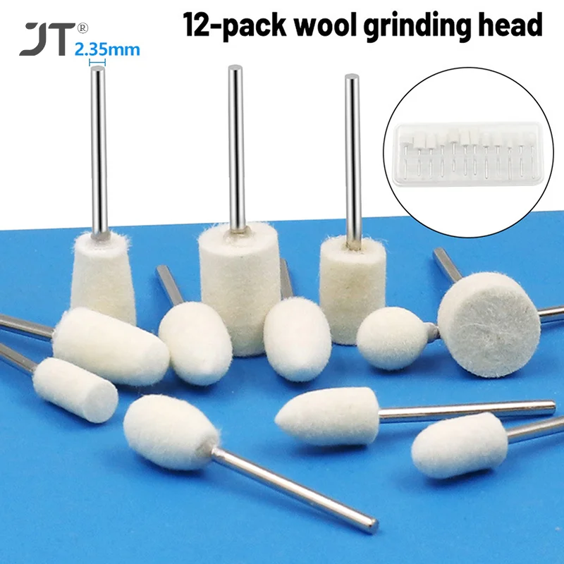 12 Pcs Wool Polishing Head 2.35mm Shank For Ladies Nails Felt Bobs Engraver Abrasive Tools Grinding Rotary Drill Bit