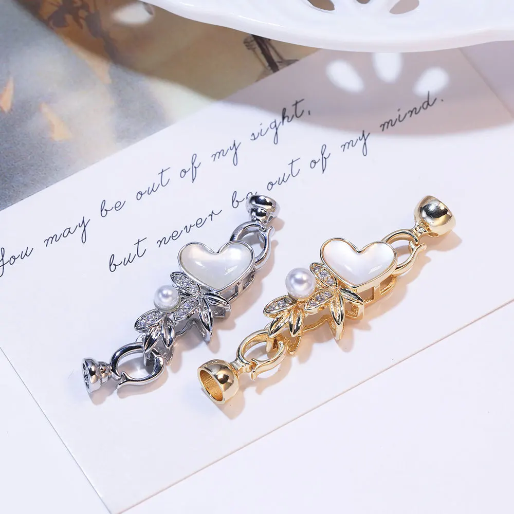 1 Piece Copper Gold-plated Shell Love-finishing Button DIY Pearl Necklace Connection Buckle Accessories Jewelry Making Materials
