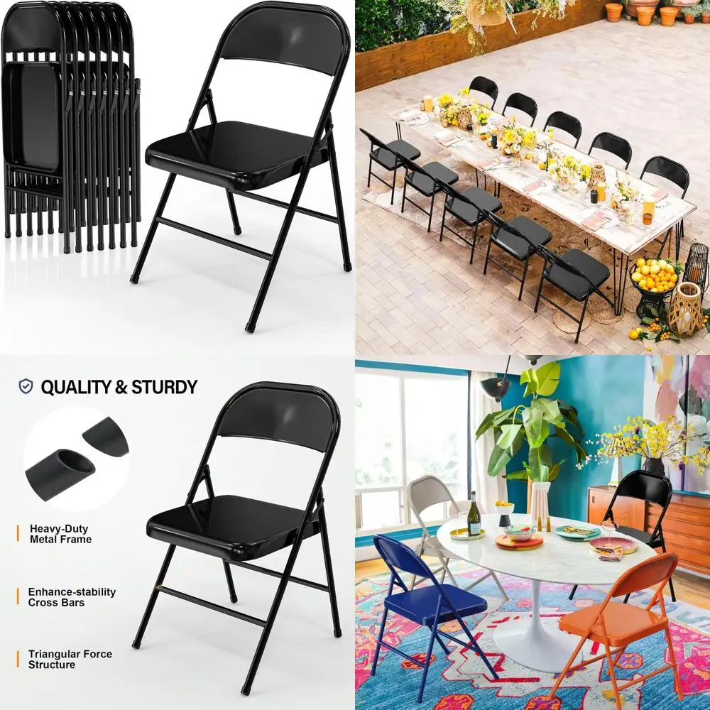 

Folding Steel Chairs Metal Frame High Capacity 350 lbs, Durable Portable for Indoor Outdoor Use, Versatile Black Set