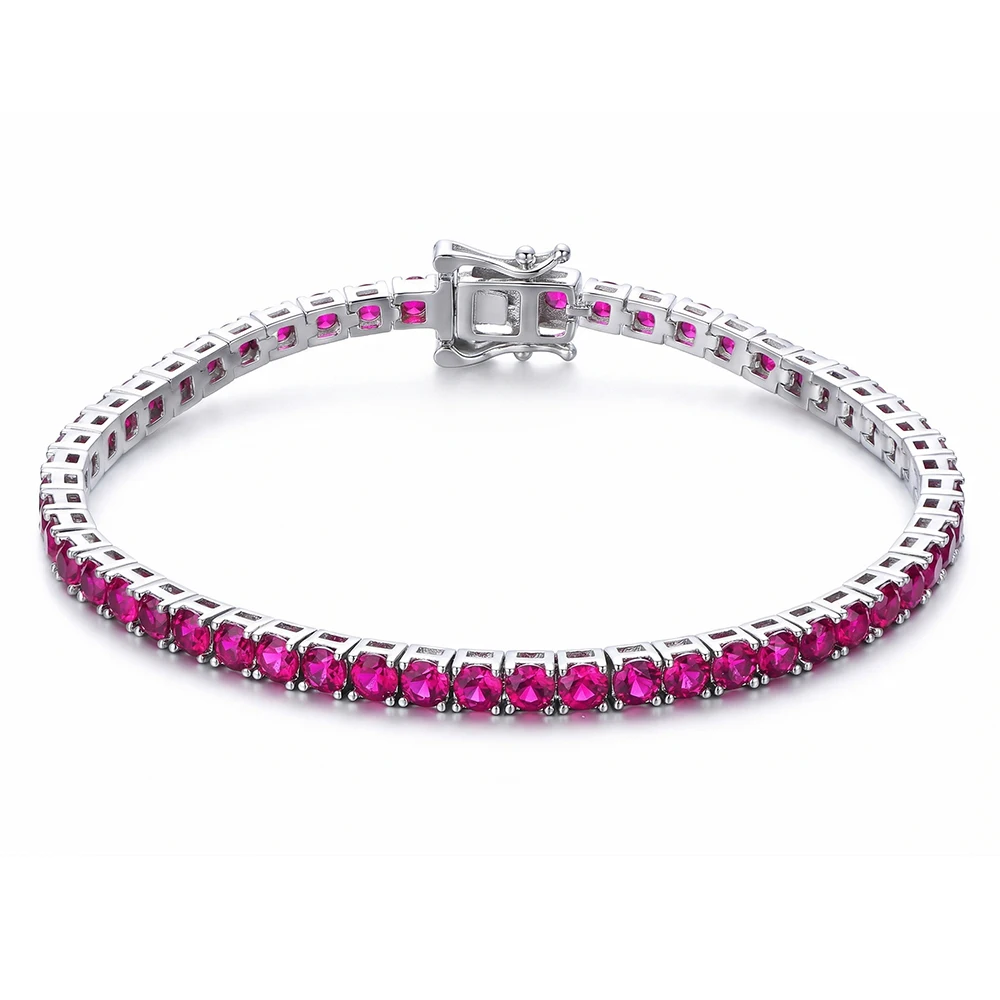 925 Silver Tennis Bracelet For Women, 3mm Ruby Or Sapphire Cubic Zircon, 15–20CM, Elegant Wedding Jewelry Gift