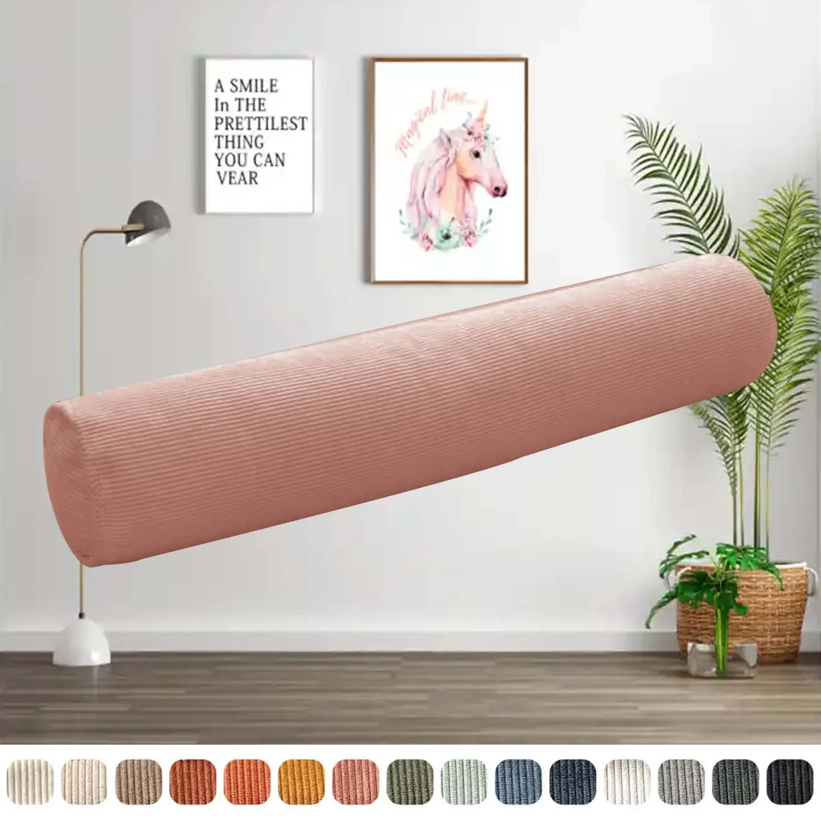 Long Round Pillow Corduroy Cylinder Bolster with Zipper for Sleeping Neck Pain Relief Side Back Stomach Sleeper for Chair Sofa