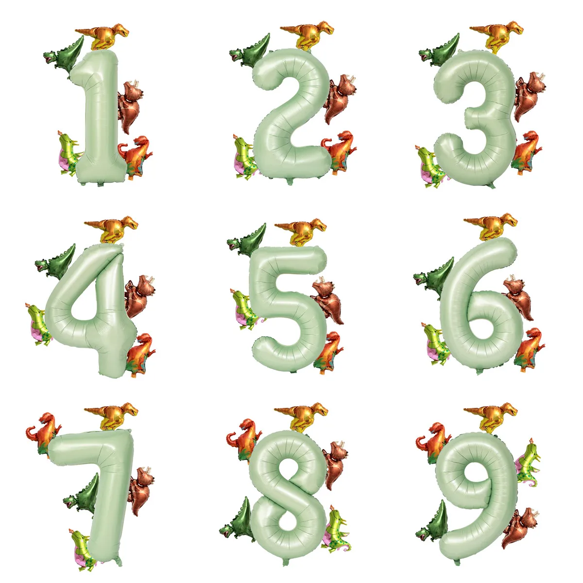 Numero verde oliva da 32 pollici con Mini palloncino dinosauro tigre leone palloncini Foil animali per bambini compleanno Baby Shower Party Decor