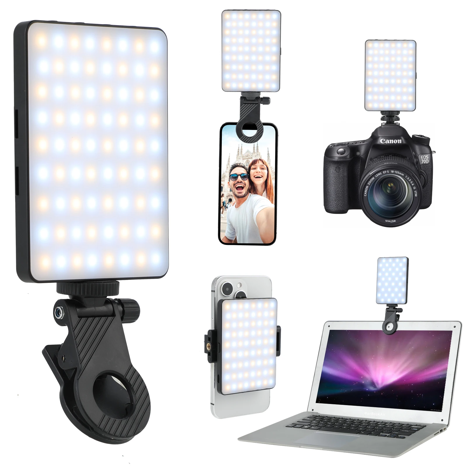 

Selfie Phone Light with Front & Back Clip, 72 LED Portable Light with 3 Light Modes Rechargeable Video Light for Phone