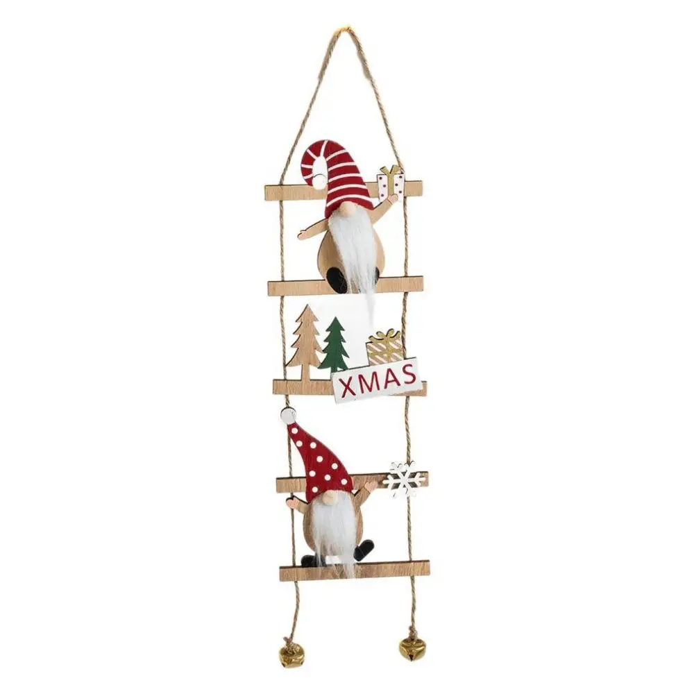 Cartoon Climbing Ladder Santa Claus Pendants with Bells Festive Christmas Wooden Hanging Tree DIY Merry Christmas Decor