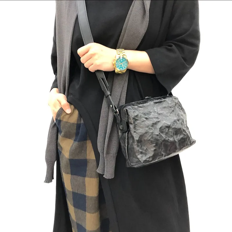 Vintage Cool Sheepskin Clip Bag for Women Stone Pattern Handbags Crossbody Genuine Leather Zipper Small Messenger Bags Purse