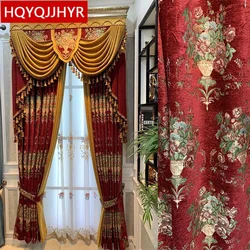 European top luxury red jacquard blackout curtains for living room high-quality decorative villa curtains for bedroom apartments