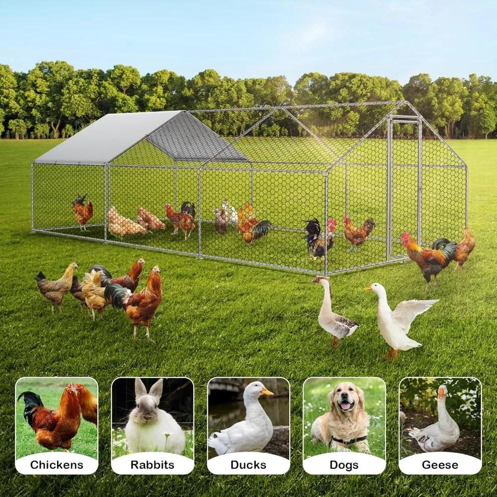 RITSU Large Metal Chicken Coop Run for 15/25 Chickens, Duck Coop/House, Walk-in Chicken Runs for Yard, Chicken Cage/Pen