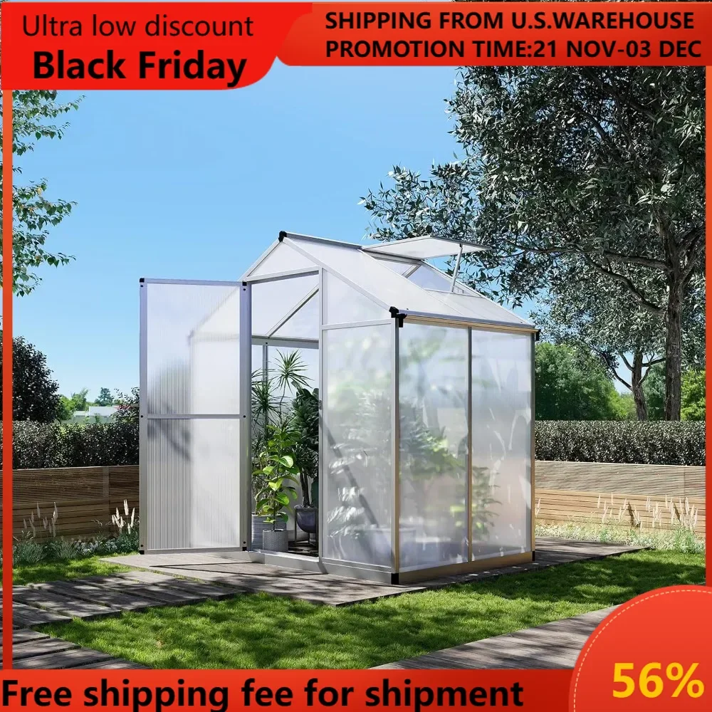 6.25 x 4 Ft Greenhouse for Outdoors with Quick Structure, Aluminum Alloy & Polycarbonate Green House with 24