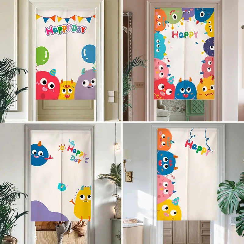 Cartoon Cute Monster Fabric Door Curtain Bedroom Decoration Children's Room Half Curtains Kitchen Partition Entrance Noren