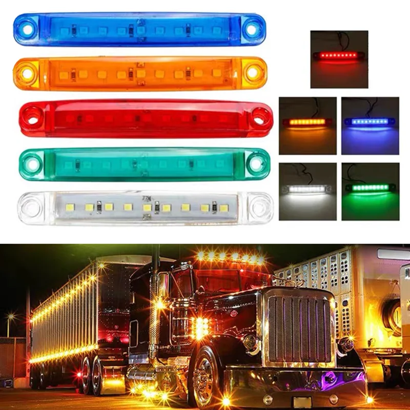 6/4PCS 9LED Waterproof Side Warning Light Multicolor Truck Trailer Bus Van Lorry Width Lamp Signal Marker Bulb Lamp 12V/24V Red