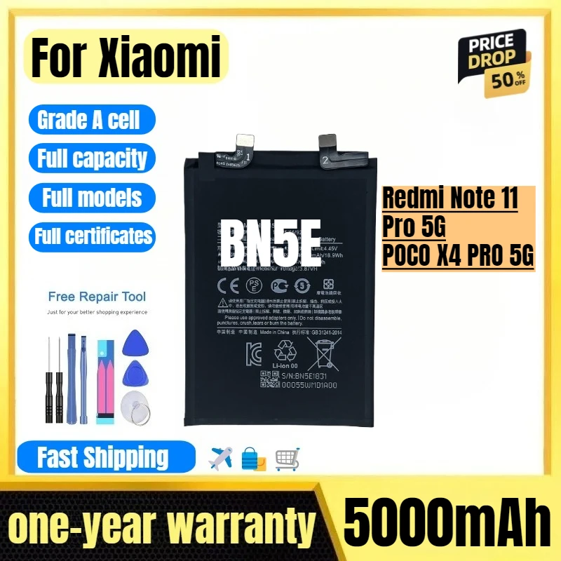 

BN5E for Xiaomi Redmi Note 11 Pro 5G/POCO X4 PRO 5G Phone Battery High Quality High Capacity Replacement Bateria with Tools