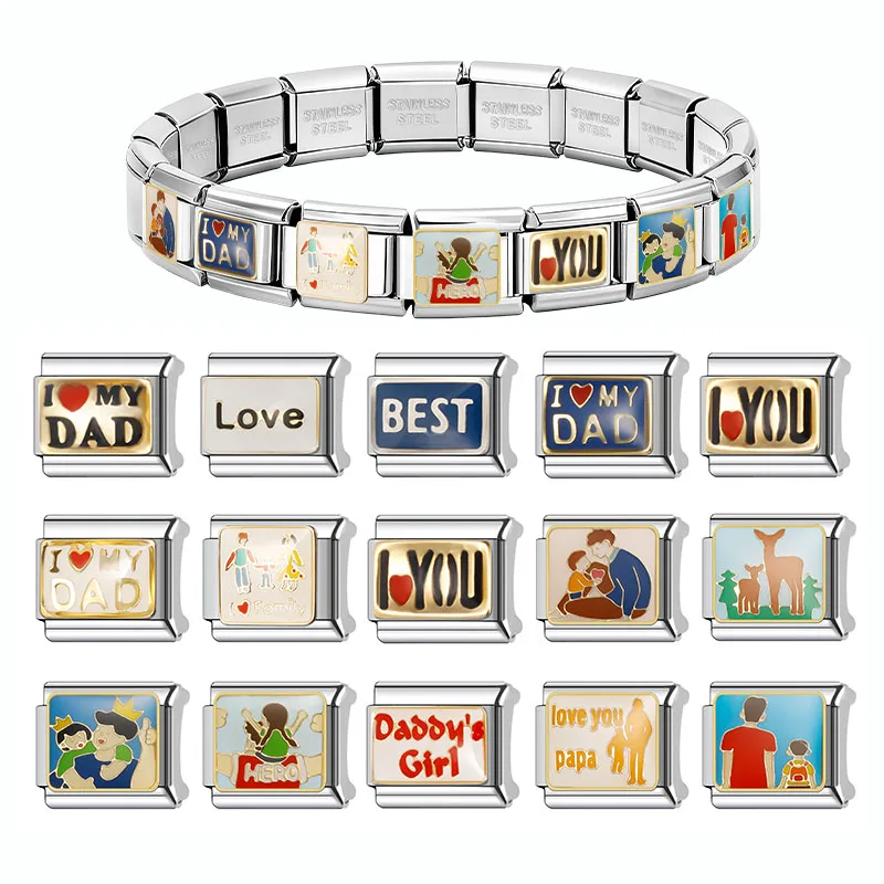 Trusta Father's Day Italian charms bracelet Jewelry Fit 9mm Stainless Steel for Dad DIY Making Beads Gifts Family Fashion CZ3