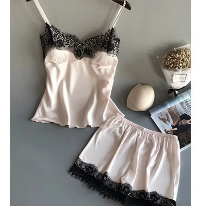 Sling Pajamas Female Summer Soft Silk with Cushion Sleepwear Homewear Gathered Large Size Sexy Nightwear Women Loungewear