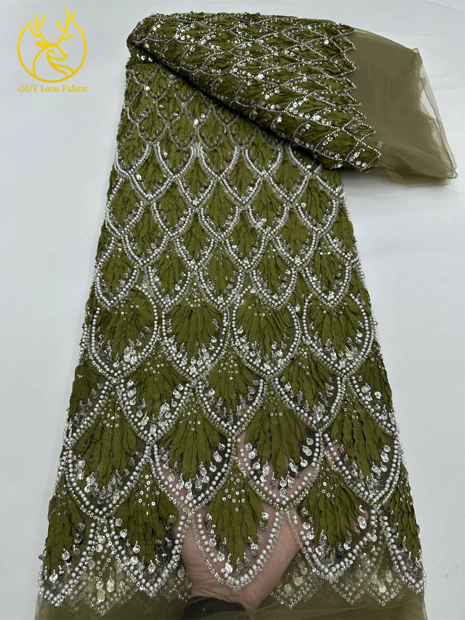 2025년 고품질 3D 레드 프랑스 비즈 레이스 드레스 원단 나이지리아 신부 웨딩용, 인기 급상승 중인 새로운 디자인 아프리카 스팽글 레이스 원단