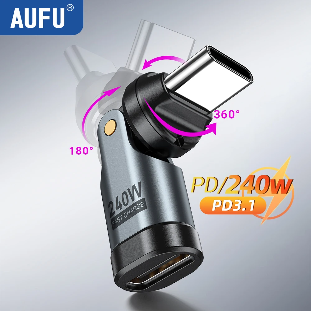 AUFU 240W Adapter USB C USBC na kabel szybkiego ładowania typu C OTG Konwerter męski typu C na żeński do iPhone16 Macbook Laptop