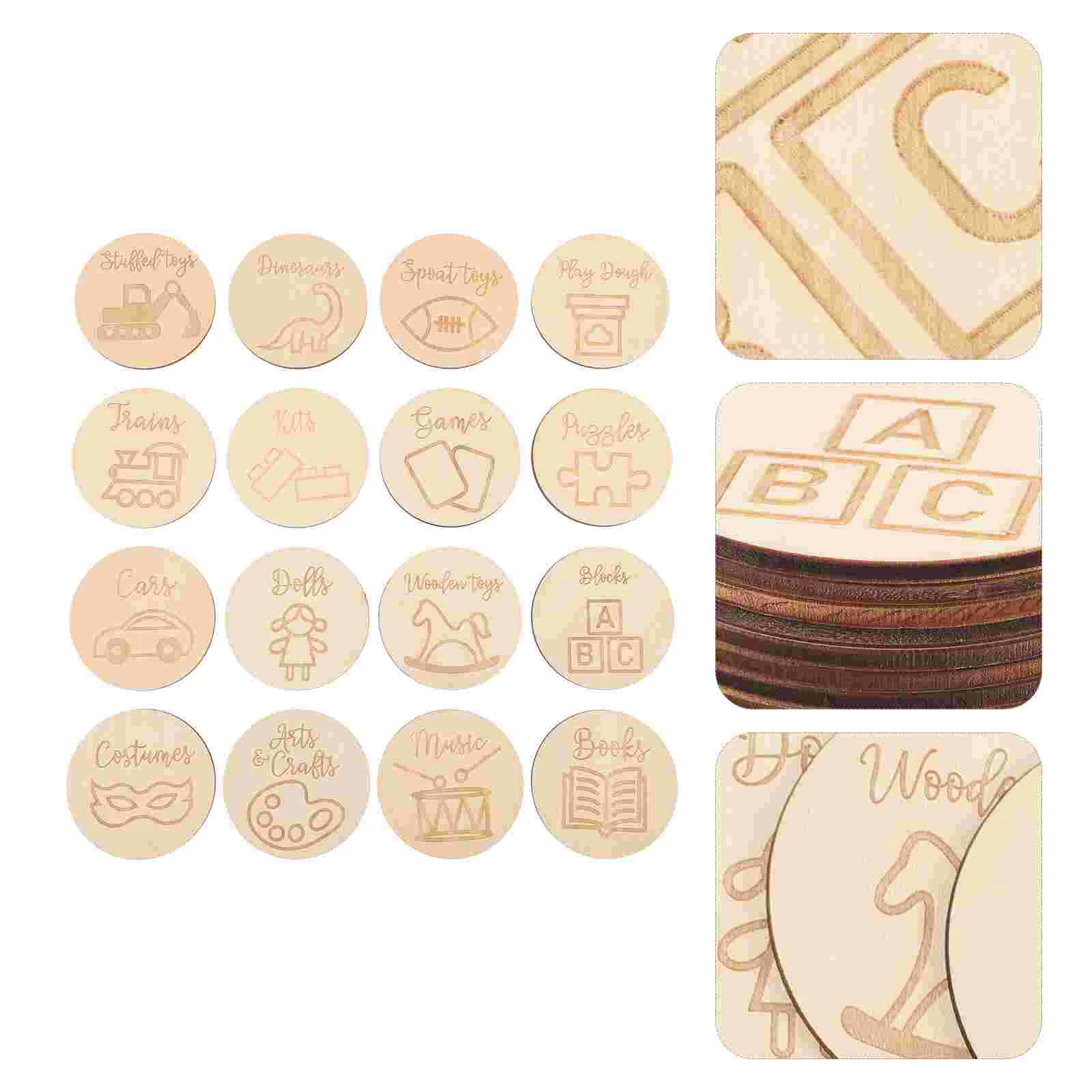 

16 Pcs Wooden Tags for Home Decor Circle Ornament Sticker Labels Round Decoration Toy Organizer Toys Discs Organization House