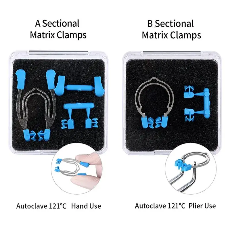 Dental Matrix Sectional Contoured Matrices Kit Metal Spring Clip Rings with Clamps Wedges