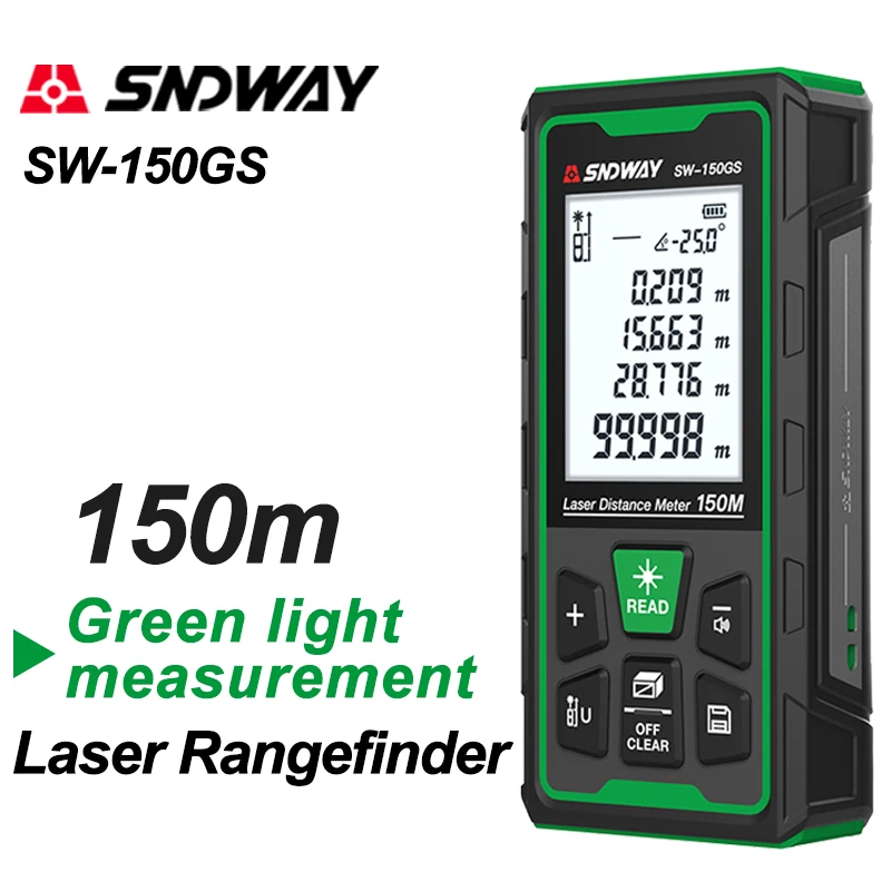 SNDWAY  Green Laser Rangefinder 120m 150m Distance Meter Tape Rangefinder Measurement Digital Tape Tool