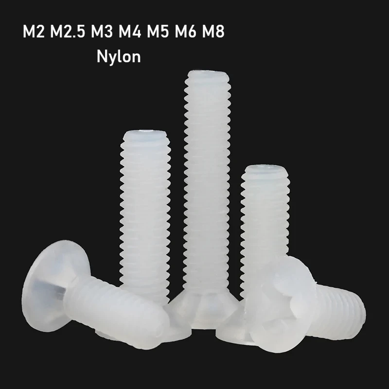 10~50pcs White Nylon Countersunk Head Screws Phillips Flat Head Insulated Plastic Screws M2 M2.5 M3 M4 M5 M6 M8