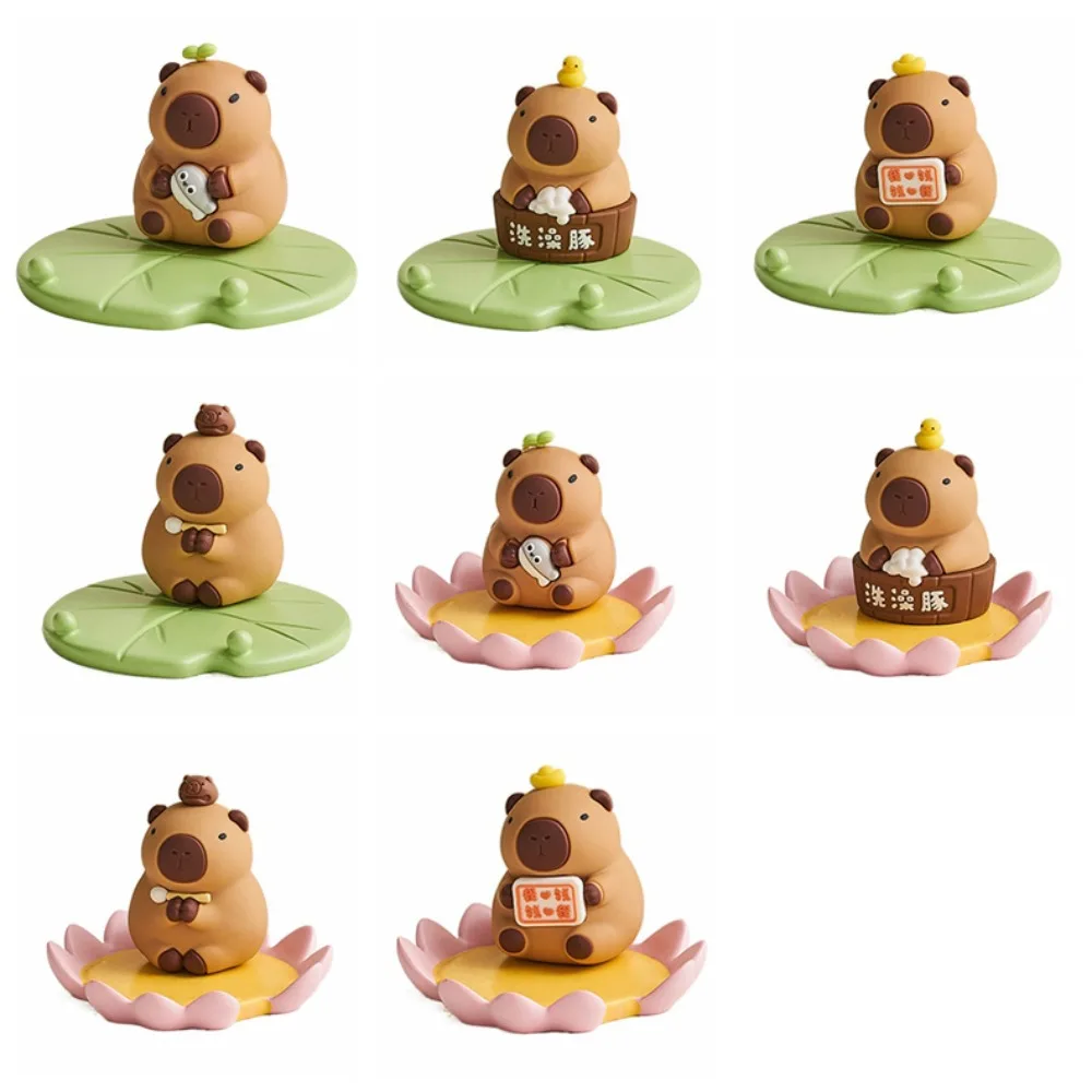 ผู้ถือโทรศัพท์เรซิ่น Capybara เครื่องประดับ Lotus ดอกไม้การ์ตูน Capybara ของเล่น Decor ตุ๊กตาสัตว์น่ารัก Office Decor