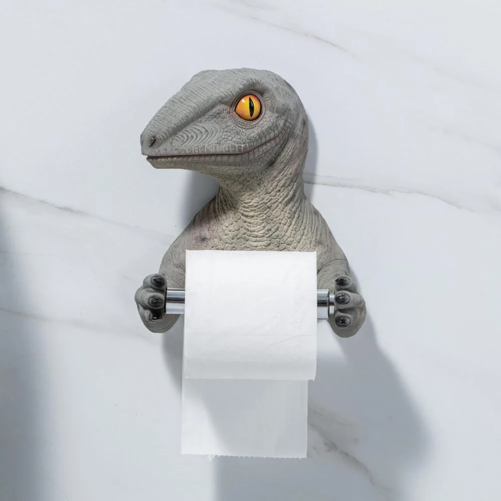 Drill-Free Dinosaur Toilet Paper Holder No Drilling Resin Material Dinosaur Paper Towel Holder Wall Mounted Dinosaur Tissue Box