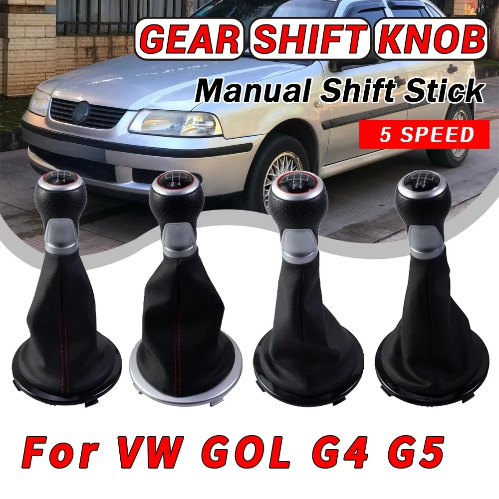 For Volkswagen GOL G4 G5 5 speed Leather Gear Shift Knob Lever Stick Pen Car Accessories Gaiter Red Line Boot Cover