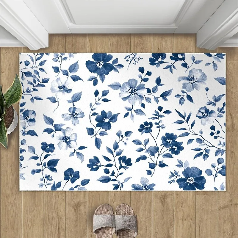 Colorful Floral Patterns Door Mat Pastoral Floral Theme Non Slip Entryway Rug Outdoor Indoor Home Decor Carpet for Hallway