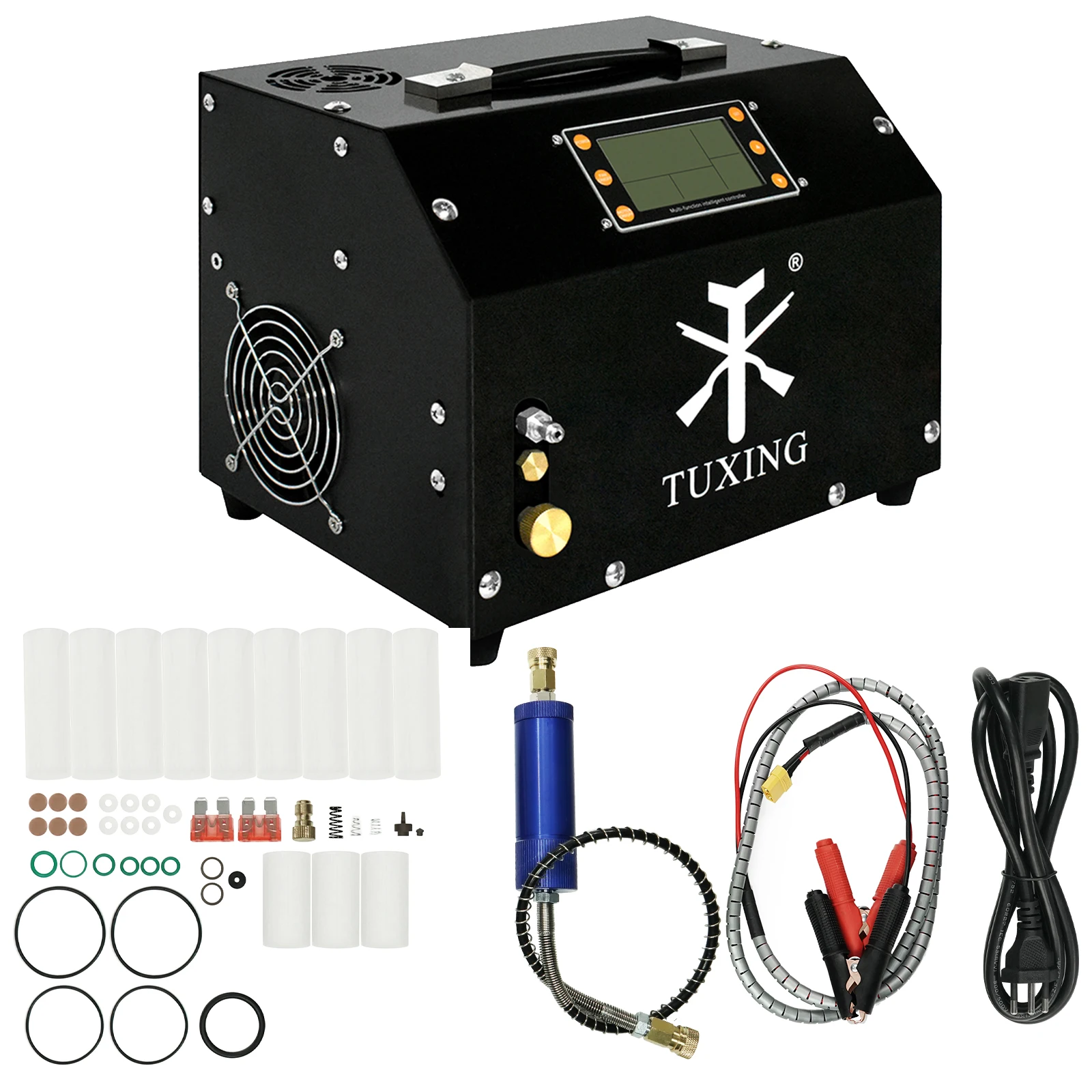 TUXING 4500psi PCP Air Compressor 300bar LCD Display Digital Control Compressor Built-in Power Adapter for Rifle Scuba Diving