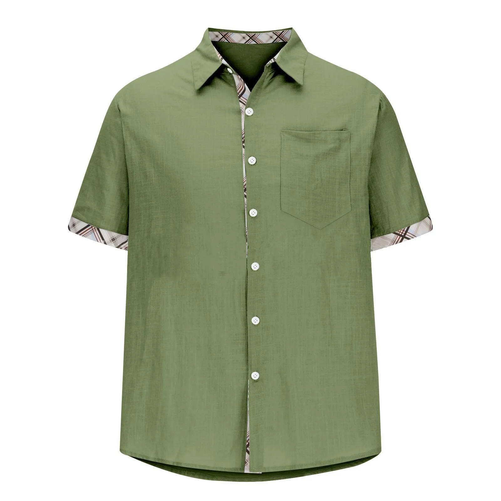 Kemeja Lengan Pendek Kasual Pria Atasan Warna Solid Kardigan Terbuka Kemeja Kancing Kerah Pakaian Jalanan Kemeja Liburan Antik Pria