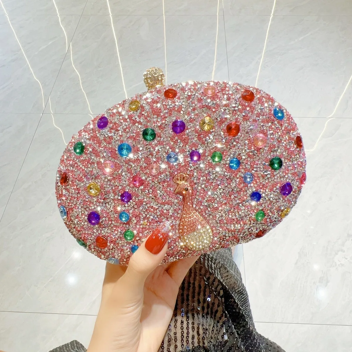 

New Peacock Pattern Handbags Diamond Evening Bags for Women 2024 Fashion Luxury Evening Clutch and Purse Rhinestone Shoulder Bag