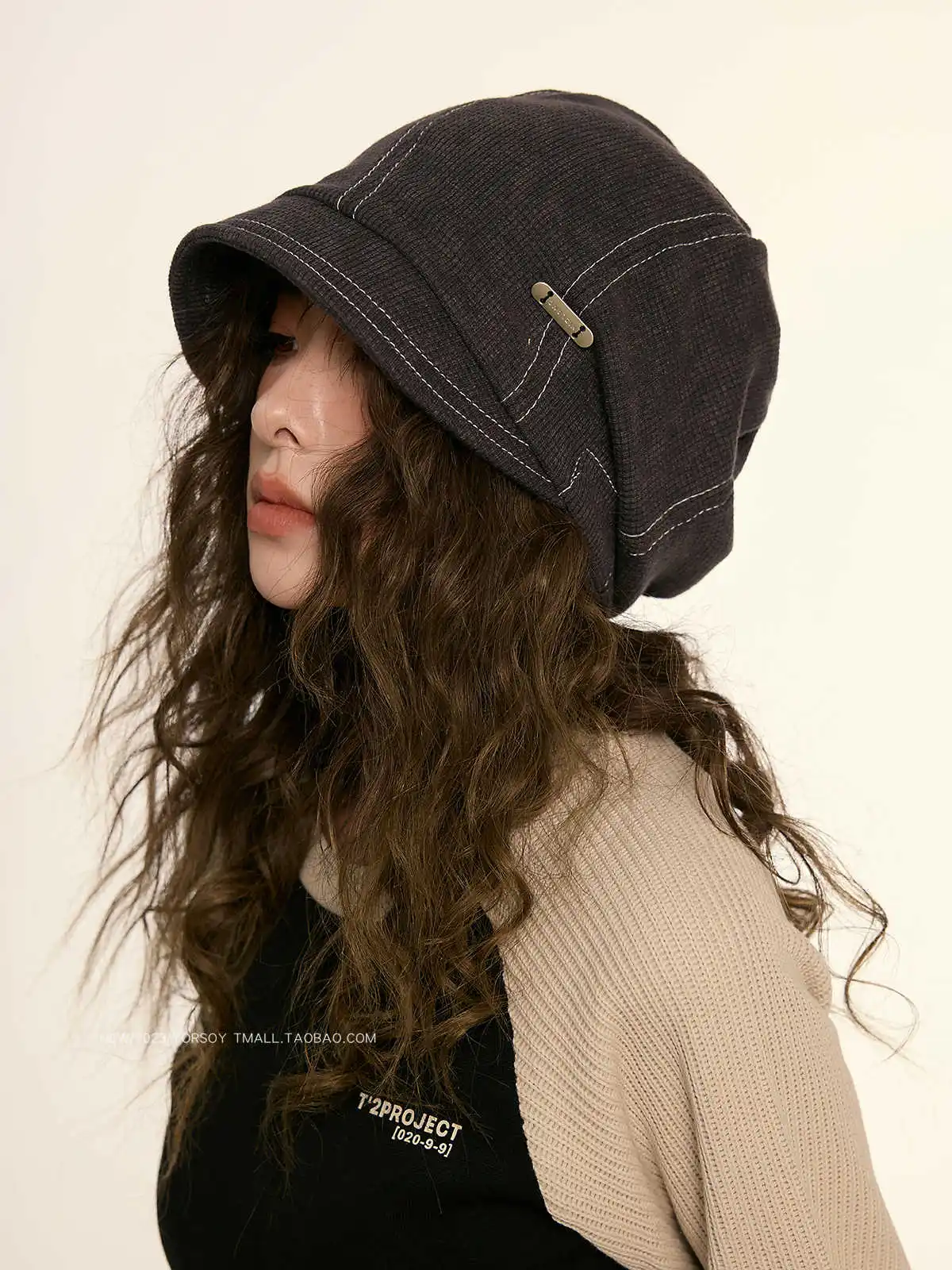Retro American Fisherman Hat Women's Autumn Winter Black Street Casual Small Face Concealing Cap Warm Foldable Short Brim Hat