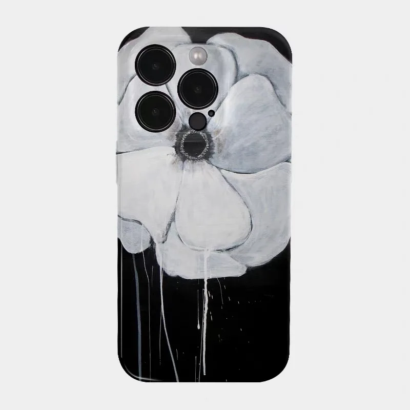 

Ins White Flowers with Black Background Phone Case for IPHONE 17 Air 16E 15 PROMAX 14 Plus 13 12 MINI 11 XR Acrylic Phone Cover