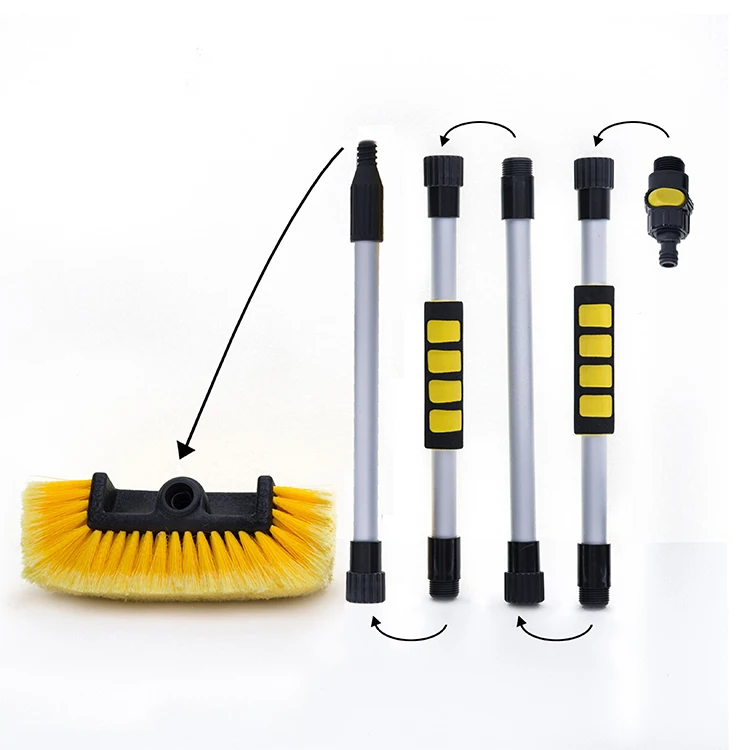 Hot sale telescopic water flow soft bristle brush extendable handle car wash brush for car,pv,suv,,truck,boat cleaning