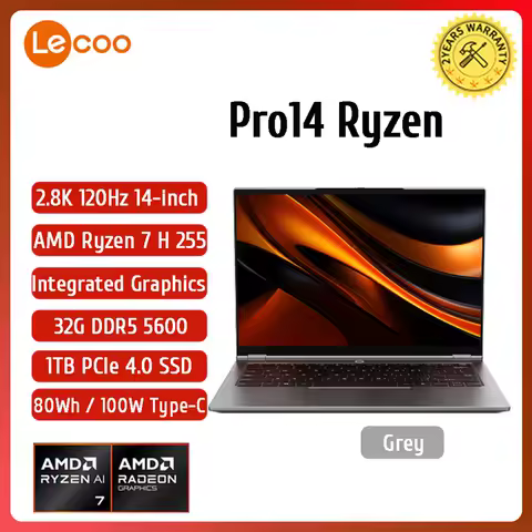 Lenovo Original Lecoo 2025 New Pro 14 Ryzen 7 H 255 AMD Radeon 780M 32GB DDR5 1TB SSD WiFi6 14inch 2.8K 120Hz Ultra Thin Laptops